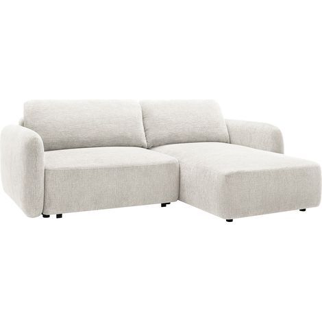 Divano letto angolare destro in tessuto ciniglia bianco avorio - PLUFATI (1/4)
