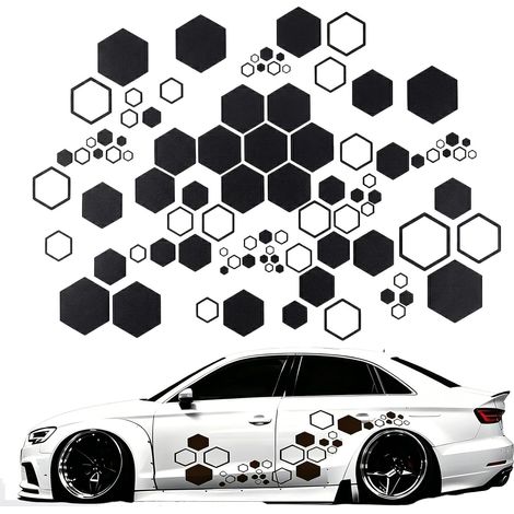 Autocollants Voiture Motif Nid d'abeille Hexagonal - Décoration Adhésive Noire pour Carrosserie de Moto et Auto - Film pour Dissimuler Les Rayures et Personnalisation Sportive (1/5)