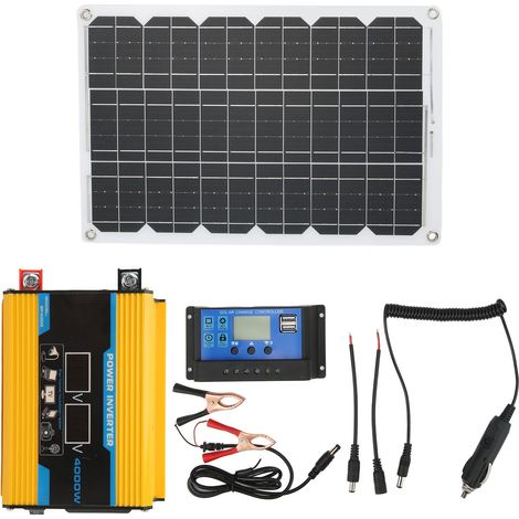 Kit de système d'onduleur solaire 300W onde sinusoïdale modifiée 18W 18V panneau 30A 12V 24V contrôleur jaune à 220V. (1/5)