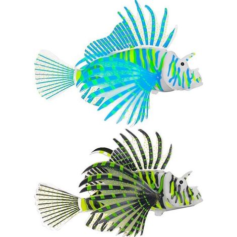Lot de 2 poissons-lions artificiels lumineux et colorés en silicone flottant pour décoration d'aquarium (1/5)