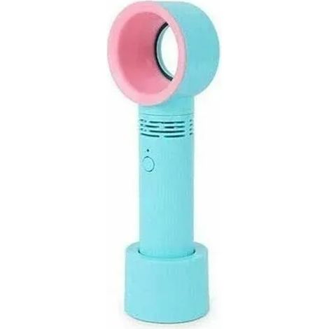 Ventilateur portable sans pales, 3 vitesses réglables, batterie 2000 mAh, avec support de base, idéal pour enfants et étudiants (vert). (1/5)
