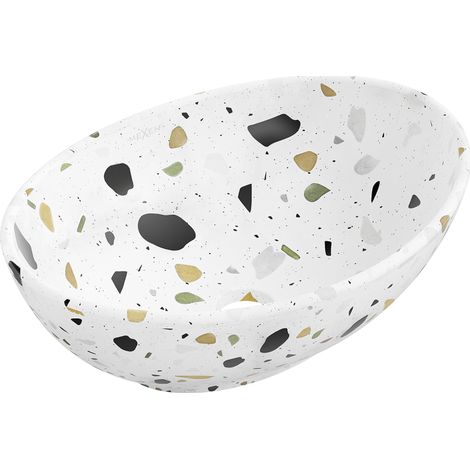 Mexen Elza lavabo à poser 40 x 33 cm, pierre terrazzo blanche - 21014083 (1/3)