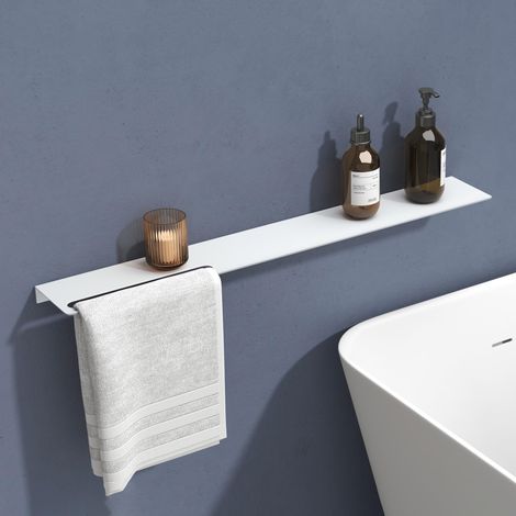 doporro Mensola da Parete Multifunzionale 80 cm in Alluminio Bianco Opaco, Mensola per Doccia con Portasciugamani, per Bagno e Cucina Reglo-06