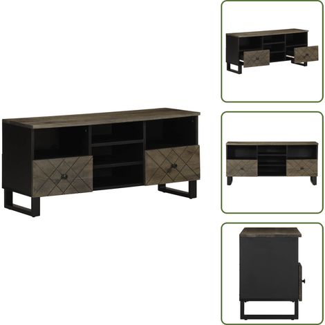 Mobile TV con ripiani - vidaXL Mobile Porta TV Nero 100x33x46 cm in Legno Massello di Mango - Mobile TV con piedini in metallo