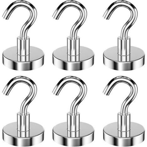 6 Pieces 32MM Magnet Hook 34KG Attraction Force, Magnetic Magnet Detachable Powerful Hooks, Neodymium Round Magnetic Hooks for Kitchen Refrigerators, Ceiling, Large (1/5)