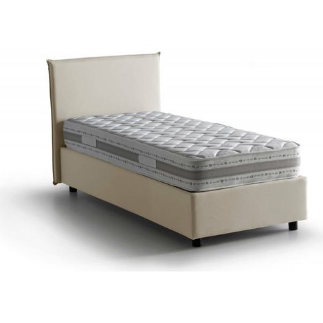 Talamo Italia Letto singolo Brunella, Letto contenitore con rivestimento in tessuto, 100% Made in Italy, Apertura frontale, con materasso Cm 80x190 incluso, Beige, con imballo rinforzato