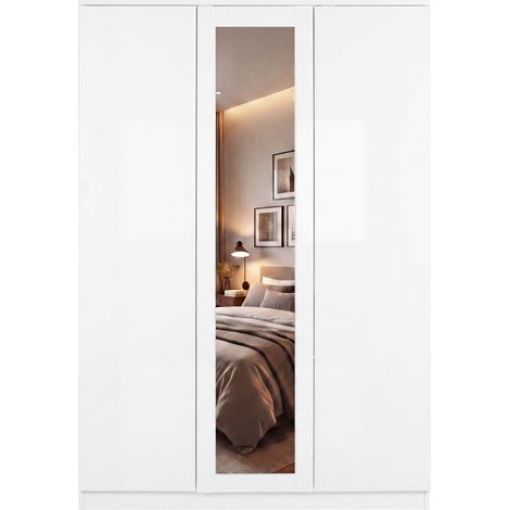 Vida Designs Denver 3 Door Mirrored Wardrobe, White (1/5)