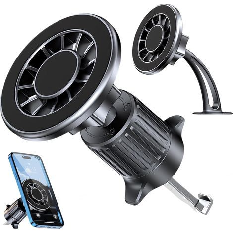 Support Telephone Voiture Magnétique pour MagSafe, [20 x N52 Aimants] 360 Rotation 2 en 1 Aimant Telephone Voiture pour iPhone 16 15 14 13 12 Pro Max Plus Galaxy et Autres Smartphones (1/5)