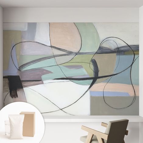 Papier peint intissé décoratif pour chambre et salon Design moderne à poser facilement - Colle incluse gratuite Lignes pastel 152x104 cm (1/5)