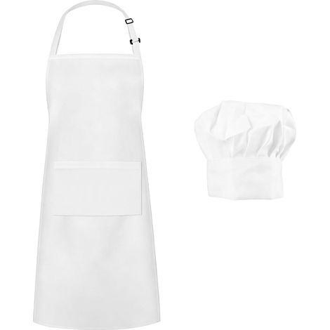 Set de tablier de cuisine avec toque - Tablier réglable pour homme et femme avec 2 poches, toque élastique unisexe - Résistant et respirant, idéal pour cuisine, restaurant, barbecue, cours de cuisine (1/5)