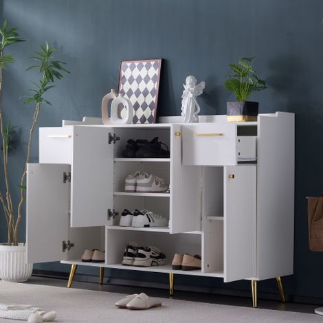 Meuble à chaussures / Étagère à chaussures avec 2 tiroirs et 4 portes, pieds en métal (1/5)