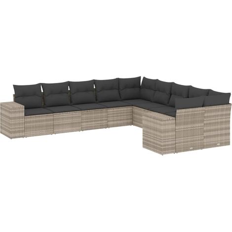Maison Exclusive - Set Divano Giardino 10 pz con Cuscini Grigio Chiaro Polyrattan (1/5)