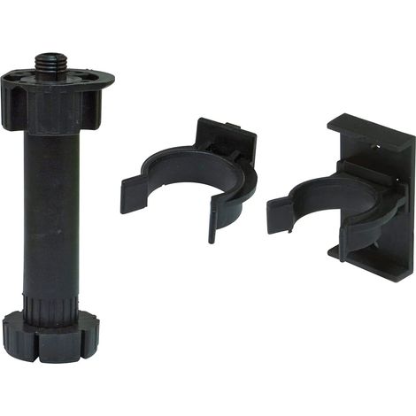 Kit 4 Pieds et 8 Supports pour Meubles de Cuisine Mod. 9 Ø47 x 135/160 x Ø13 mm avec réglage et Pointe pour plinthes de Cuisine Plastique Noir (1/5)