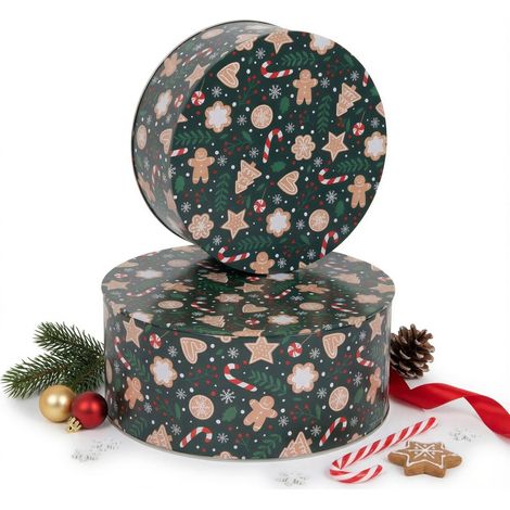 Boîte de Noël en métal (lot de 2) pour biscuits, pain d'épice, bonbons, bâtonnets de 20 cm (1/3)