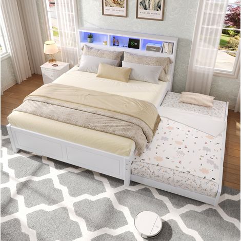Cama doble con cama nido 120 x 200 cm y 90 x 190 cm, blanca HAVRYA (1/5)