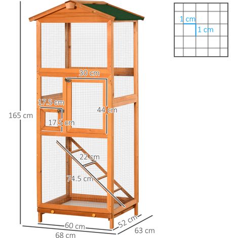 Cage à oiseaux en bois pour usage extérieur, 165 cm de haut (avec deux portes et un plateau amovible), orange. (1/5)
