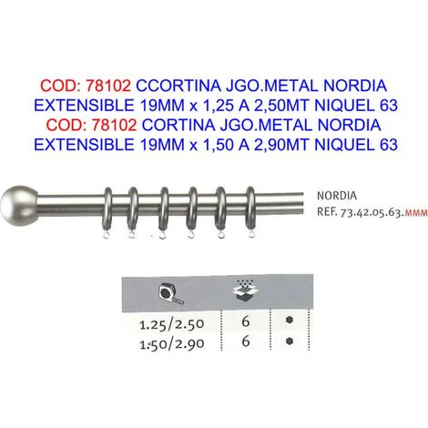 Cortina Juego Metal Nordia Extensible 19mm x 1,25 a 2,50m Níquel 63