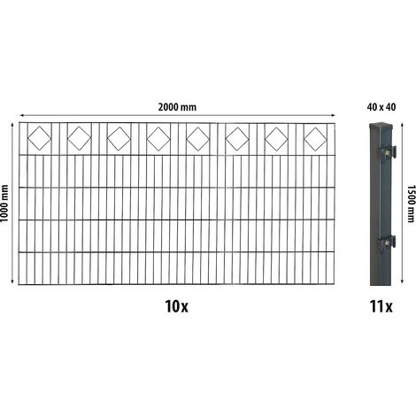 Dekor-DS-Mattenzaun-Set 1000 Karor,20m,anthr.m.Comf-Pfosten