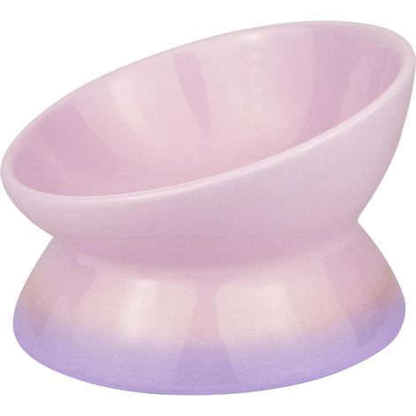 Gamelle en céramique violette surélevée pour chat, bol incliné pour eau et nourriture, gamelle stable et élégante (1/5)