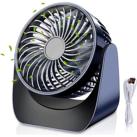 USB Ventilateur de Bureau, Petit Ventilateur de Table à 3 Vitesses, Ventilateur à Batterie Rechargeable, Ventilateur Silencieux, Ventilateur Rotatif à 360° pour Table/Chambre/Bureau (1/5)