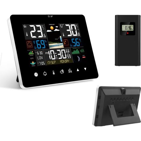 Stazione meteorologica wireless per interni ed esterni, con sensore, display LCD a colori, trasmissione 60M, termometro per interni ed esterni con previsioni del tempo, sveglia, barometro, sveglia