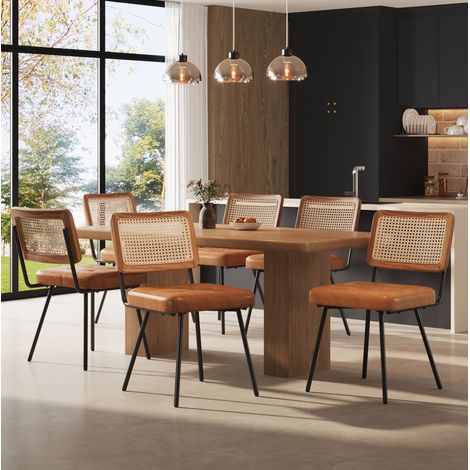6 sedie da pranzo 61x46x79 cm in PU/metallo marroni, schienale in rattan – MEUBLIV (1/5)