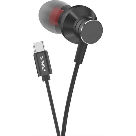 Écouteurs filaires USB-C, oreillettes en métal avec microphone et embouts en caoutchouc souple - noir