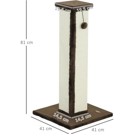Poteau griffoir chat sisal peluche, boule jeu suspendue, base stable antidérapante, marron crème (1/5)