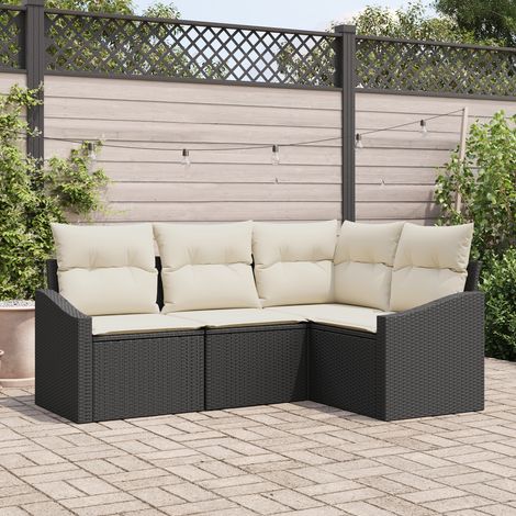 4-teiliges Garten-Sofa-Set mit Kissen in schwarzem Poly-Rattan vidaXL516968 (1/5)