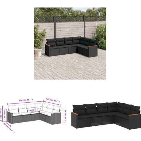 Salon de jardin 6 pcs avec coussins noir résine tressée - Ensemble Salon De Jardin - Meuble Extérieur - Résine Tressée - Rotin Synthétique - Canapé D'extérieur - Home & Living (1/3)