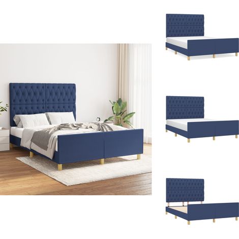 Cadre de lit sans matelas bleu 140x190 cm tissu - Cadre De Lit - Lit Double - Literie - Têtière De Lit - Meuble De Chambre (1/5)