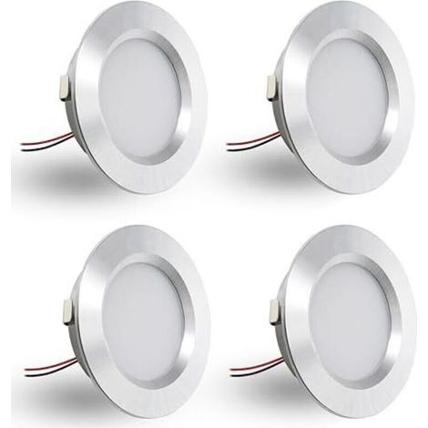 Lot de 4 spots encastrés LED 12V 3W, spots encastrés LED plats, pour trous de montage de 55-58mm et 14mm, spots de plafond dimmables 12V IP44, spots encastrés pour meubles (argent, blanc chaud 3000K) (1/5)