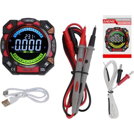 Multimètre numérique, testeur de tension NCV 6 000 points avec écran LCD rétroéclairé VA, maintien des données, lampe de poche, détection de fil sous tension, test de cycle de service de capac