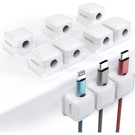 Fascette per cavi, set da 6, organizer magnetico per cavi a 10 fori con adesivo, clip per la gestione dei cavi, per cavi di ricarica USB - AquaForge (1/5)