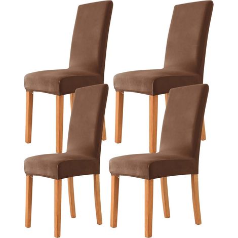 Housse de chaise en velours extensible 4 pièces, universelle, pour cuisine, salon, douce, confortable, couleur café