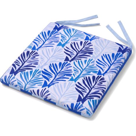 Lot de 4 Galettes de Chaise 35x35 Motif Feuillage Bleu - Confort & Déco (Avec Attaches) (1/5)