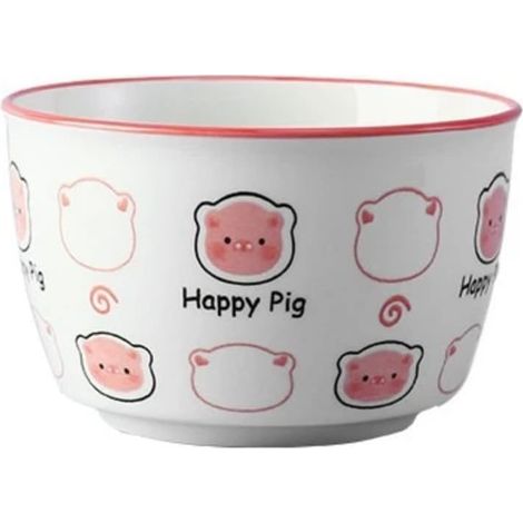 Keramische Ramen-Schüssel im Cartoon-Stil, niedliches Schweinchen-Motiv, Unterglasur-Dekor, Geschirrset für den täglichen Familiengebrauch