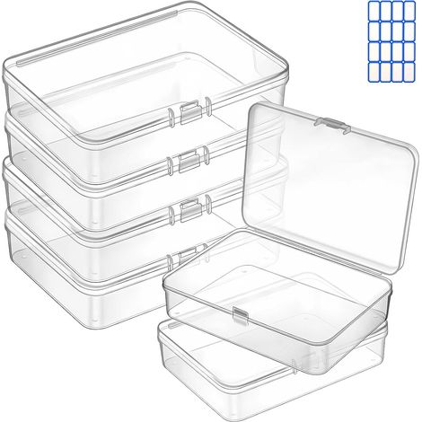Lot de 6 Boîte de rangement, Plastique transparent, Couvercle, Empilable, Pour perles bijoux artisanat