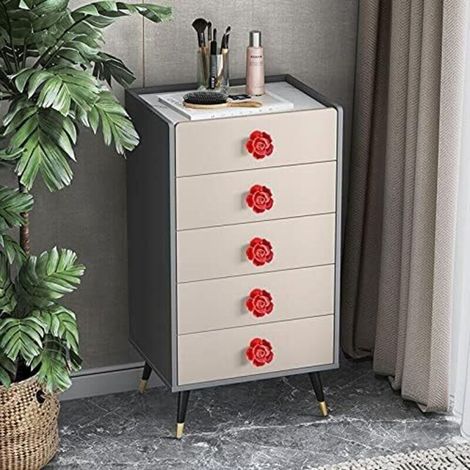 elegante rote Rosenblumen-Möbelknöpfe aus Keramik für Schränke und Schubladen
