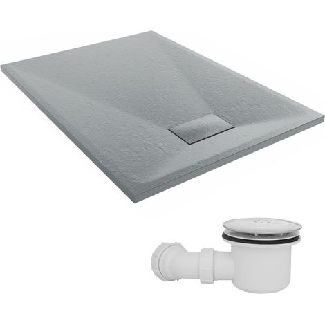 NRG 1100 x 800mm SMC Anthracite Rectangle Slate Effect Bathroom Shower Tray & Fluidmaster Fast Flow Waste Trap
