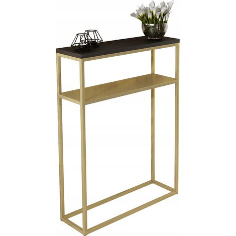 Consola doble 60x20 con estante metálico, recibidor realizado en perfiles 15x15, Oro Negro (1/3)