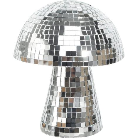 Boule disco champignon miroir argenté, décoration murale festive, accessoire fête, sphère réfléchissante 15x18cm, kit déco maison (1/5)