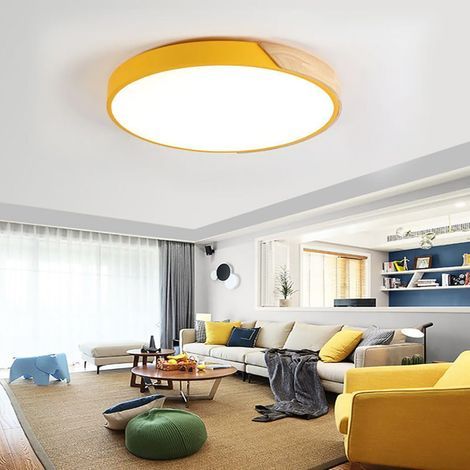 Runde, dimmbare Deckenleuchte, moderne 25-W-Holzdeckenleuchte, Farbtemperatur 3000K - 6500K, orange, geeignet für Wohnzimmer, Flur (1/5)