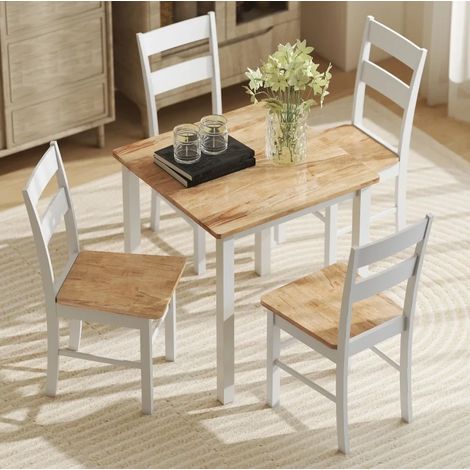 Set di 2 sedie da cucina in legno di gomma, schienale curvo a listelli, bianco e rovere HAVRYA (1/5)