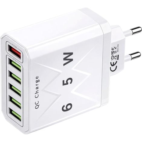 65W Chargeur USB Multiple 6 Ports 1 USB-A QC 3.0 + 5 USB 3.1 pour iPhone (1/5)