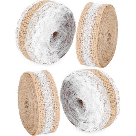 Rouleau de 4 rouleaux de 5 m de ruban de jute naturel, idéal pour la décoration de mariages et de fêtes. (1/5)