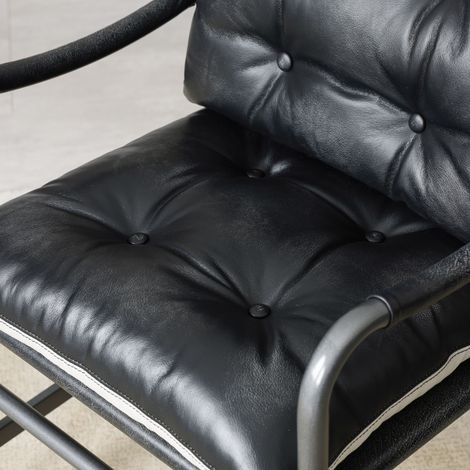 Fauteuil d'appoint en cuir, fauteuil moderne du milieu du siècle avec structure en métal noir, fauteuil canapé une place pour salon ou chambre (1/4)
