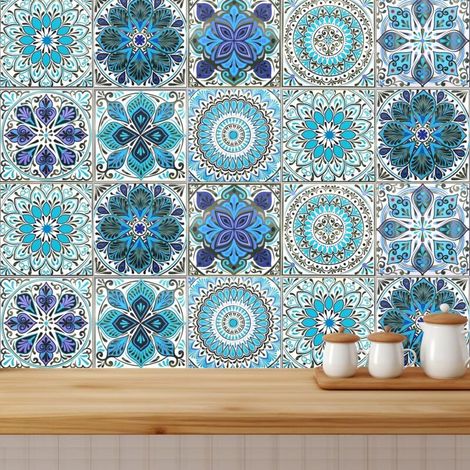 20 PCS Autocollants Stickers Carrelage Cuisine, Carrelage Adhésif Salle de Bain, Mosaïque Cuisine Mural, Autocollant 15cm × 15cm