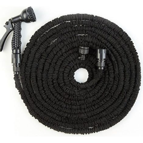 30 m dehnbarer Gartenschlauch mit 7-Funktions-Spritzpistole, magischer dehnbarer Gartenschlauch (Schwarz)