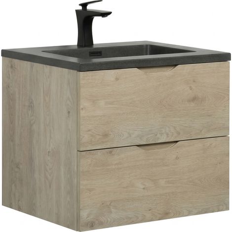 Set mobili da bagno Badplaats con lavabo e mobiletto Cairo 60 x 48 cm Quercia Castagna - Mobiletto con Soft-Close e lavabo, Preassemblato
